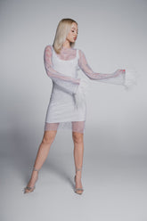 Rochie plasă cristale și pene Bling Diva scurtă Sia House